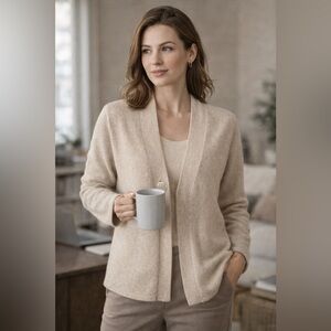 Tweeds Lambswool Angora Cardigan Sweater Beige Button Front Size L